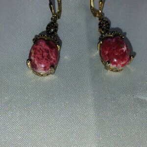 Norwegian thulite dangling earrings in sterling silver